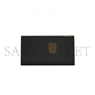 YSL UPTOWN POUCH IN CROCODILE-EMBOSSED SHINY LEATHER 582124DND1J1000 (21.5*12*2.5cm)